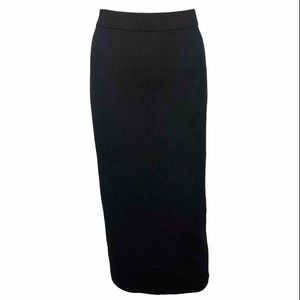 ST JOHN Basics Women Knit Stretch Skirt Black Midi Pencil